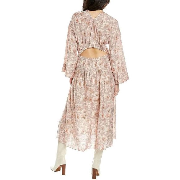 Vince Womens Dress S Lotus Shell Dahlia Print Back Cut Out Double V Midi $425 - Picture 3 of 3